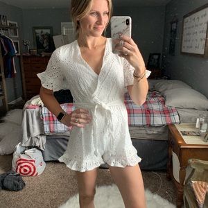 Pink Lily white lace romper